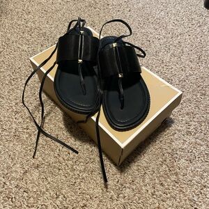 Michael Kors Black Leather Lace-Up Thong Sandals